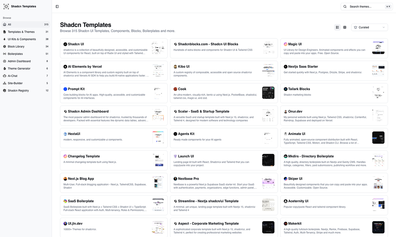Shadcn Templates app screenshot