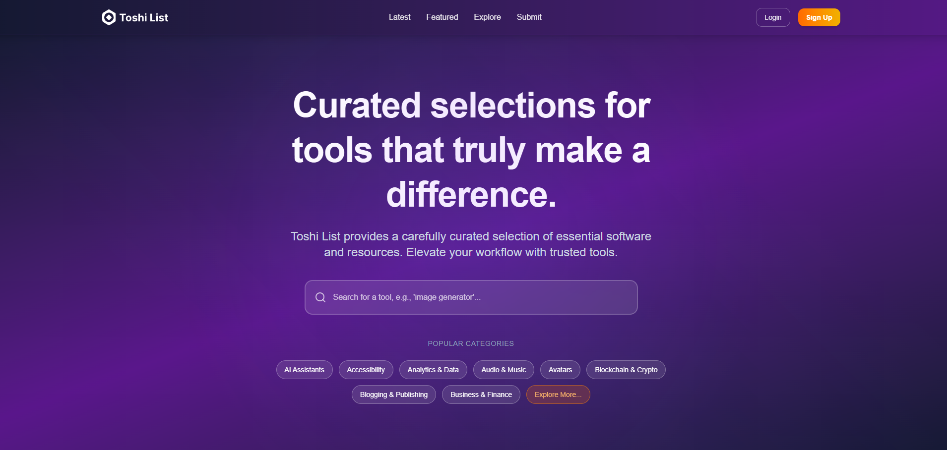 Toshi List app screenshot