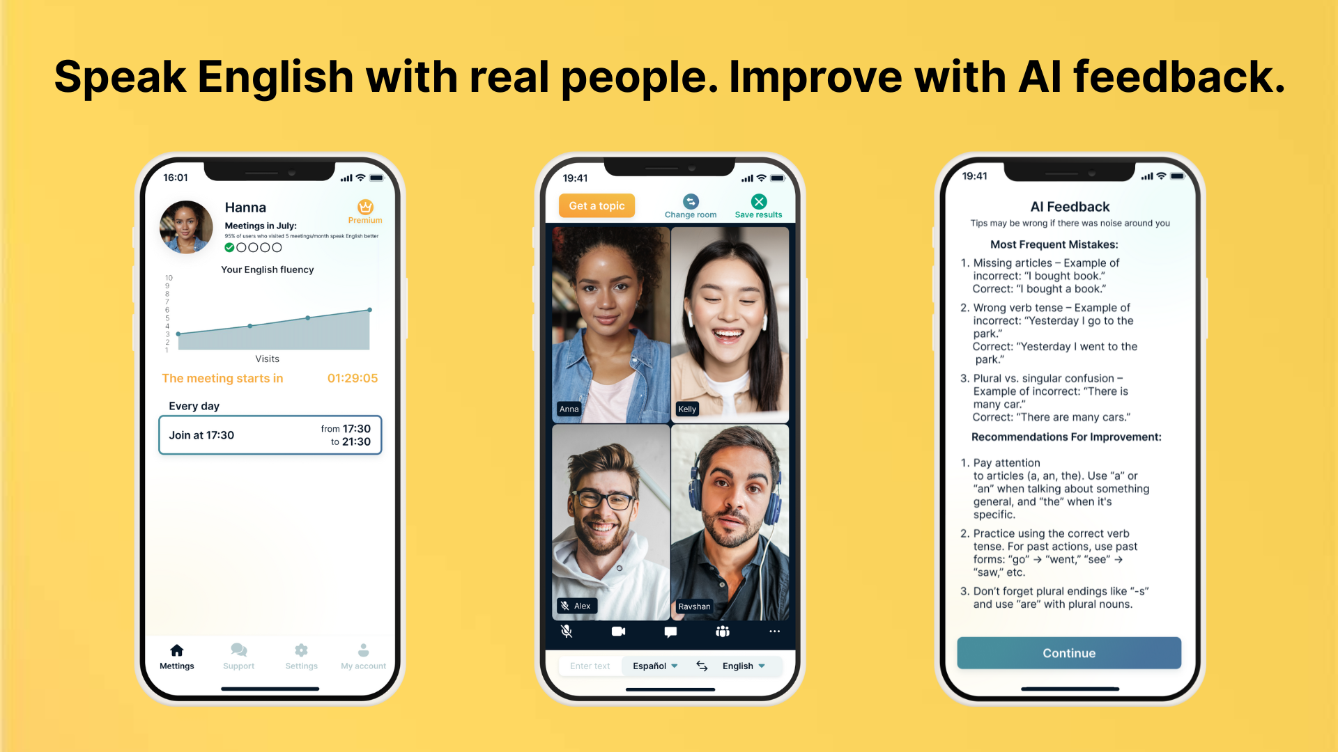 Govar AI English speaking club app screenshot