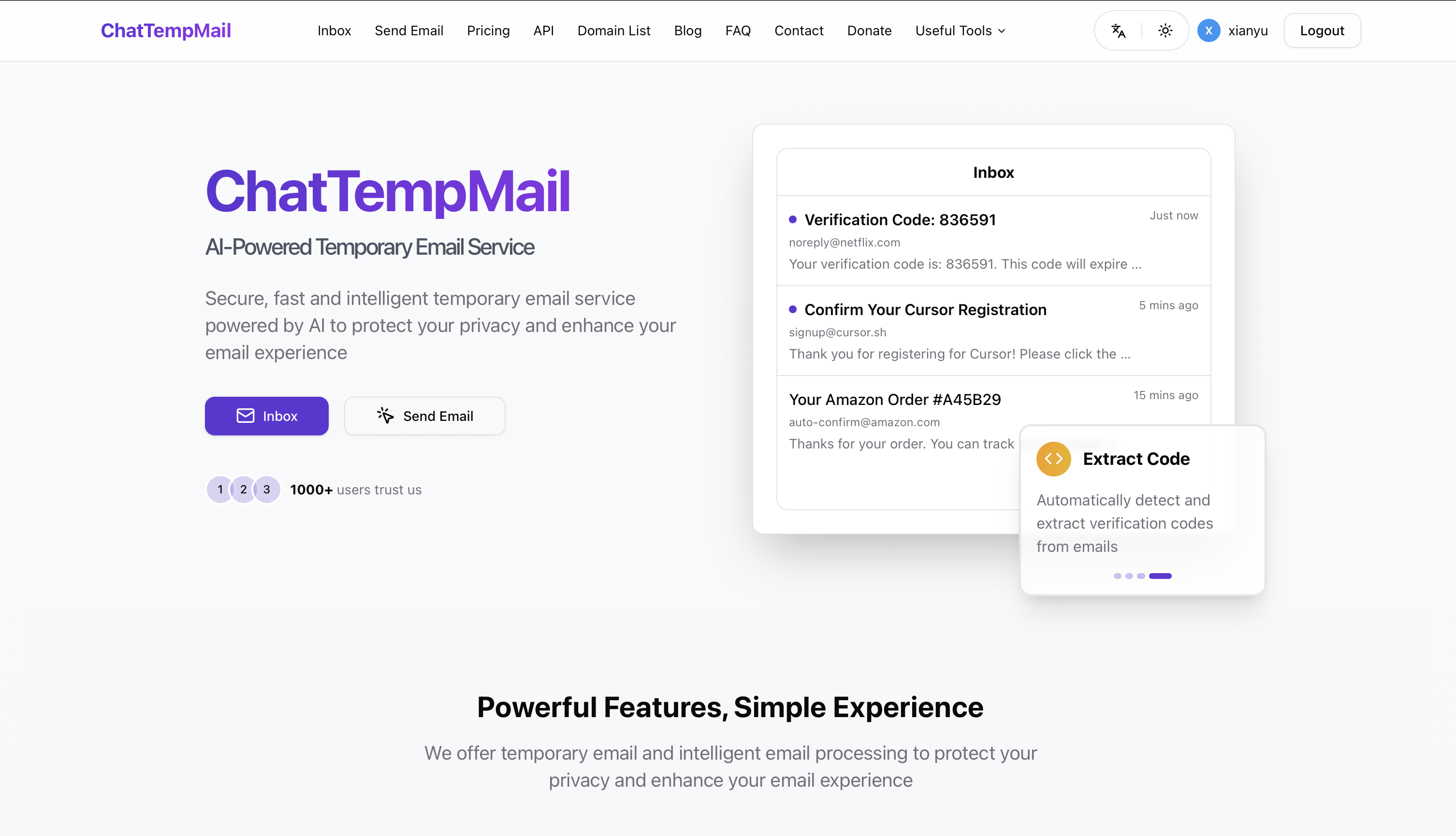 ChatTempMail app screenshot