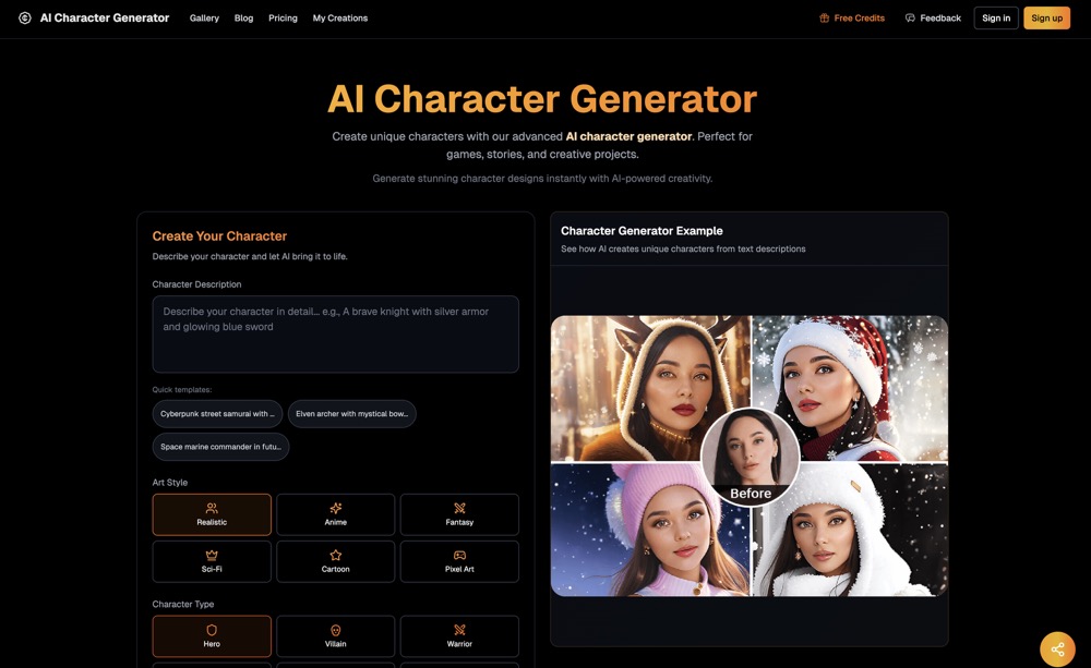 ai character generator app screenshot