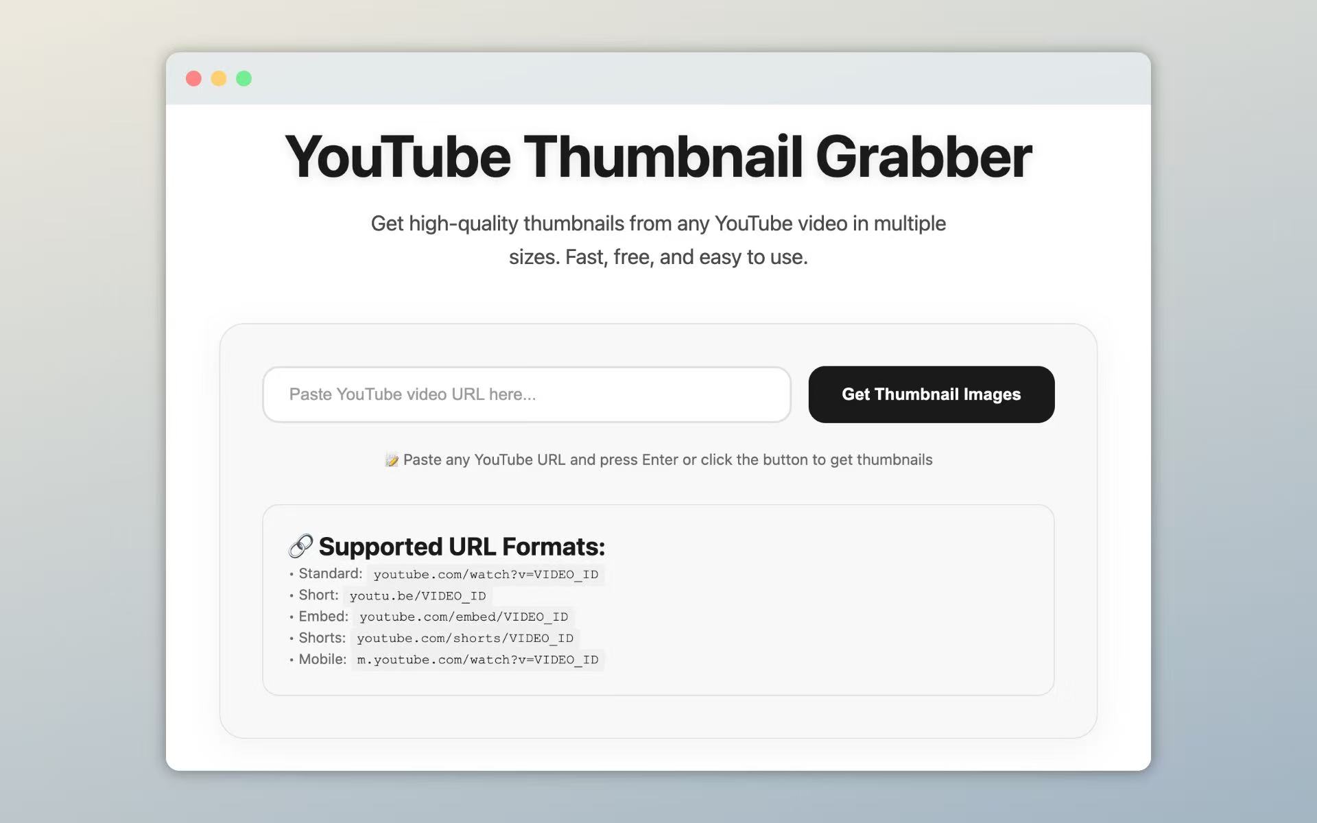 YouTube Thumbnail Grabber app screenshot