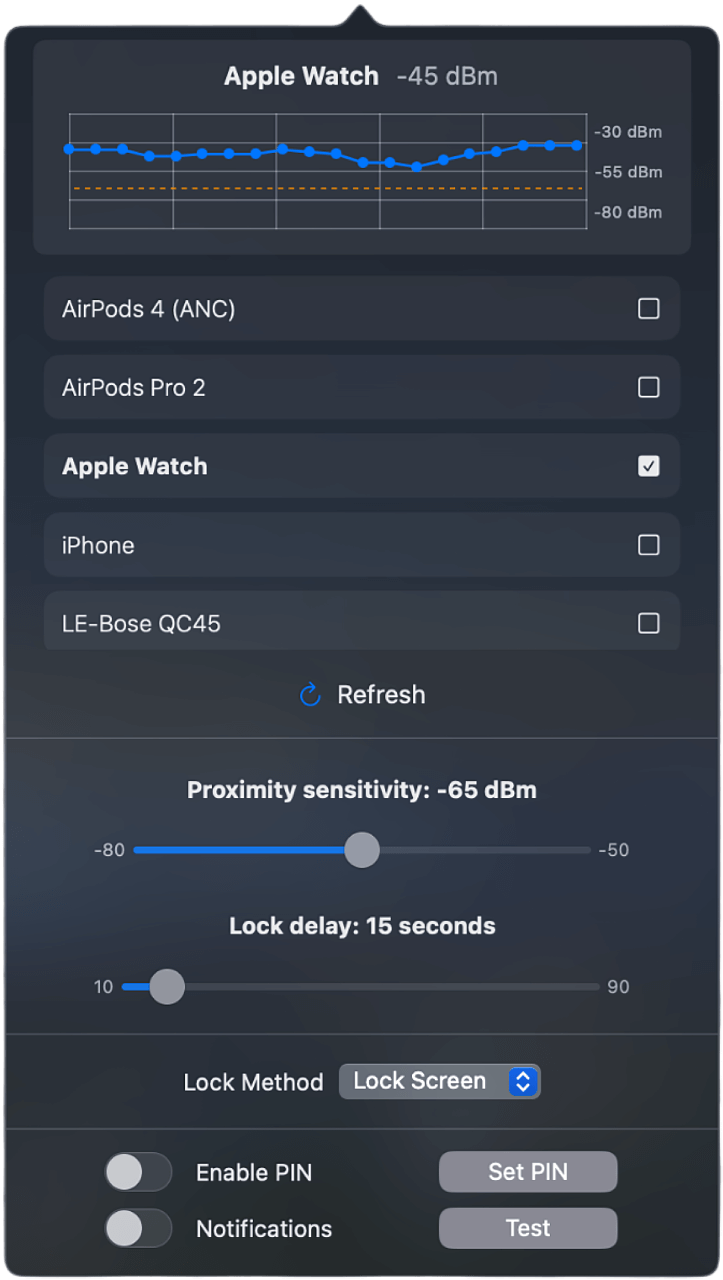 ProximityLock app screenshot