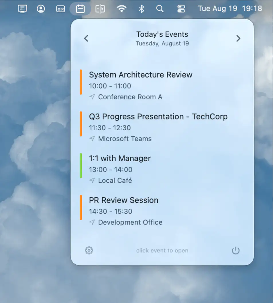 CalBar app screenshot