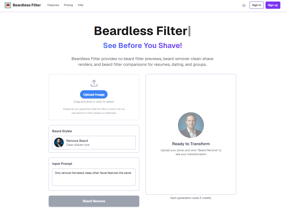 Beardless Filter app screenshot