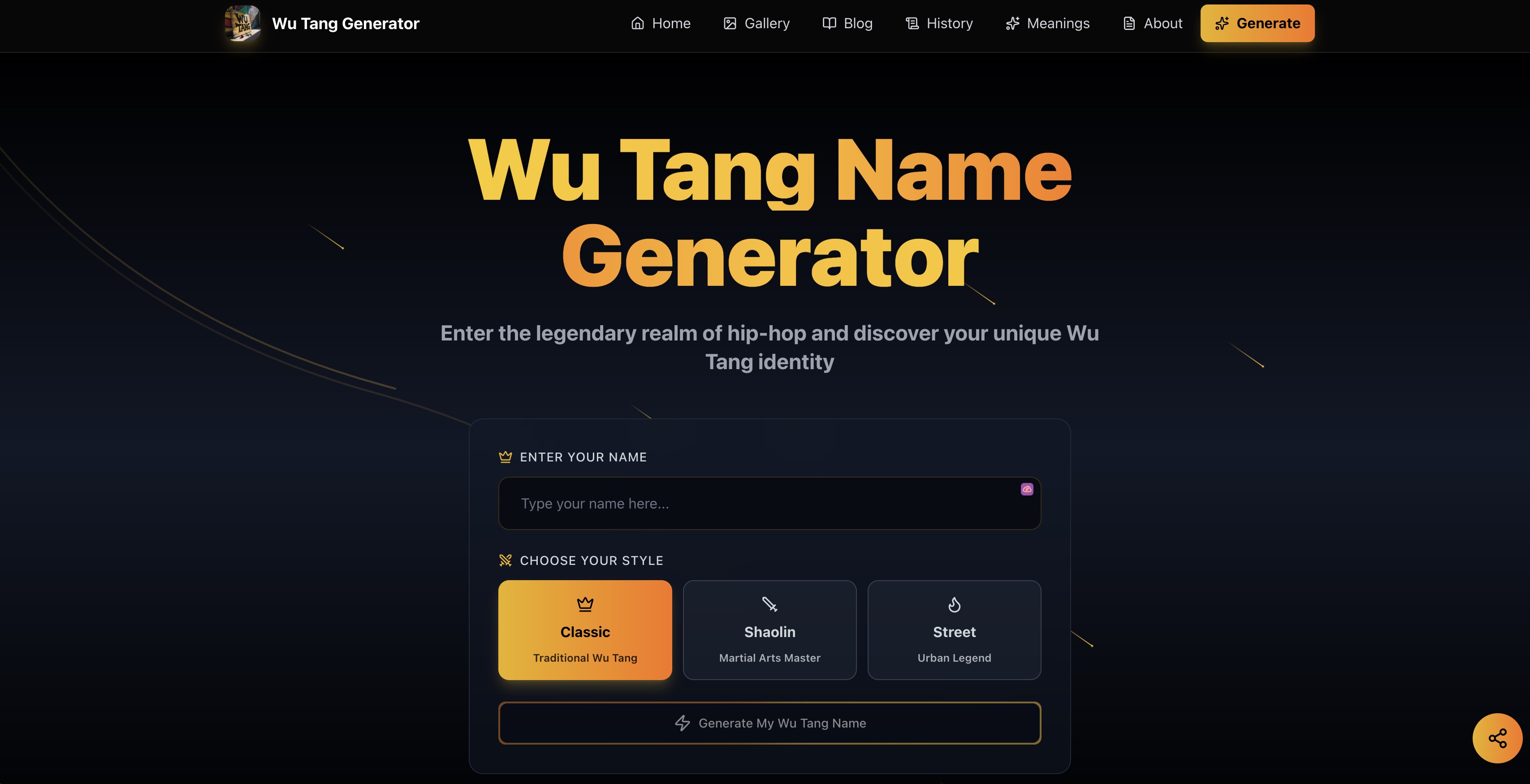 wu tang name generator app screenshot