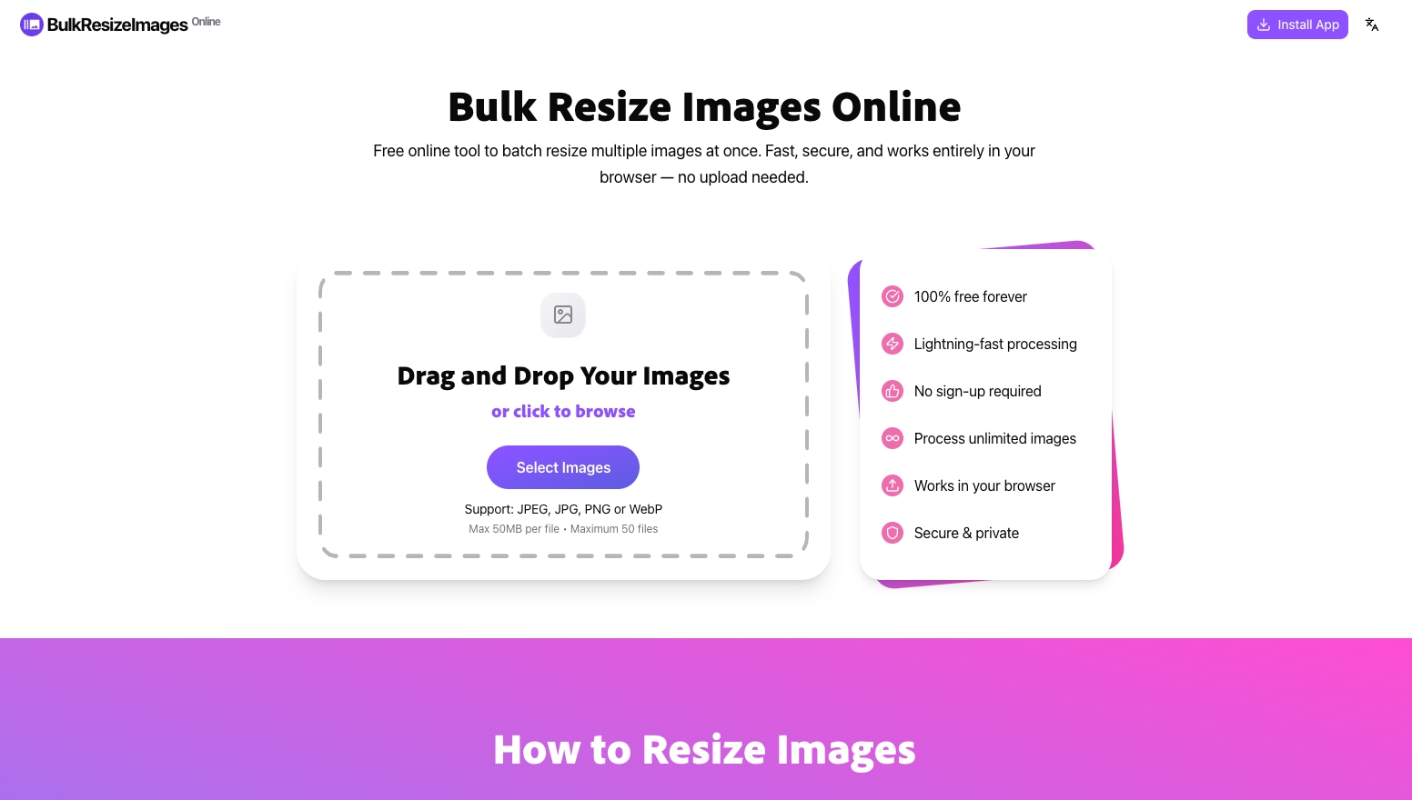 BulkResizeImages app screenshot