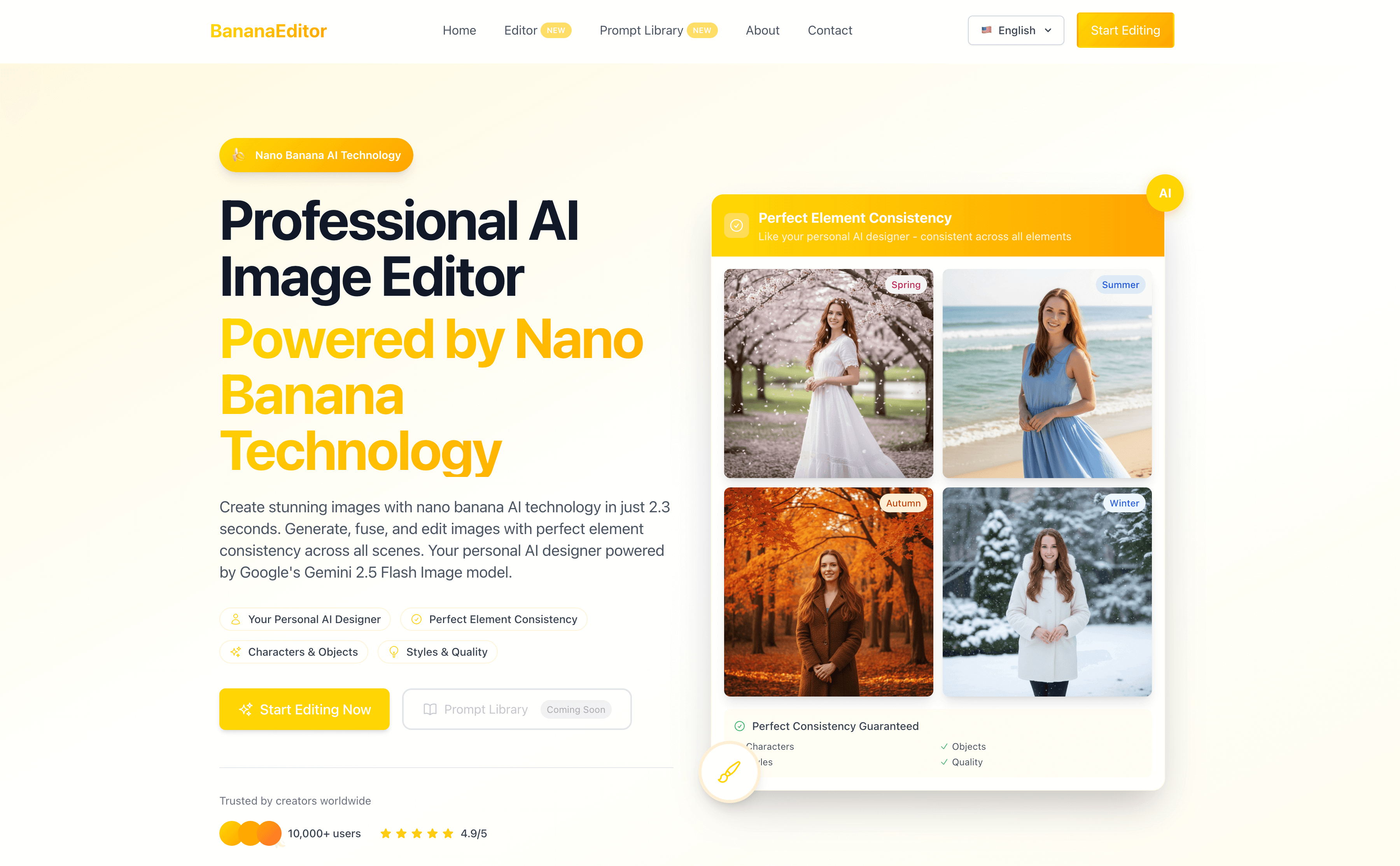 BananaEditor – High-Quality AI Image Editing in 2.3 Seconds with NanoBanana AI app screenshot