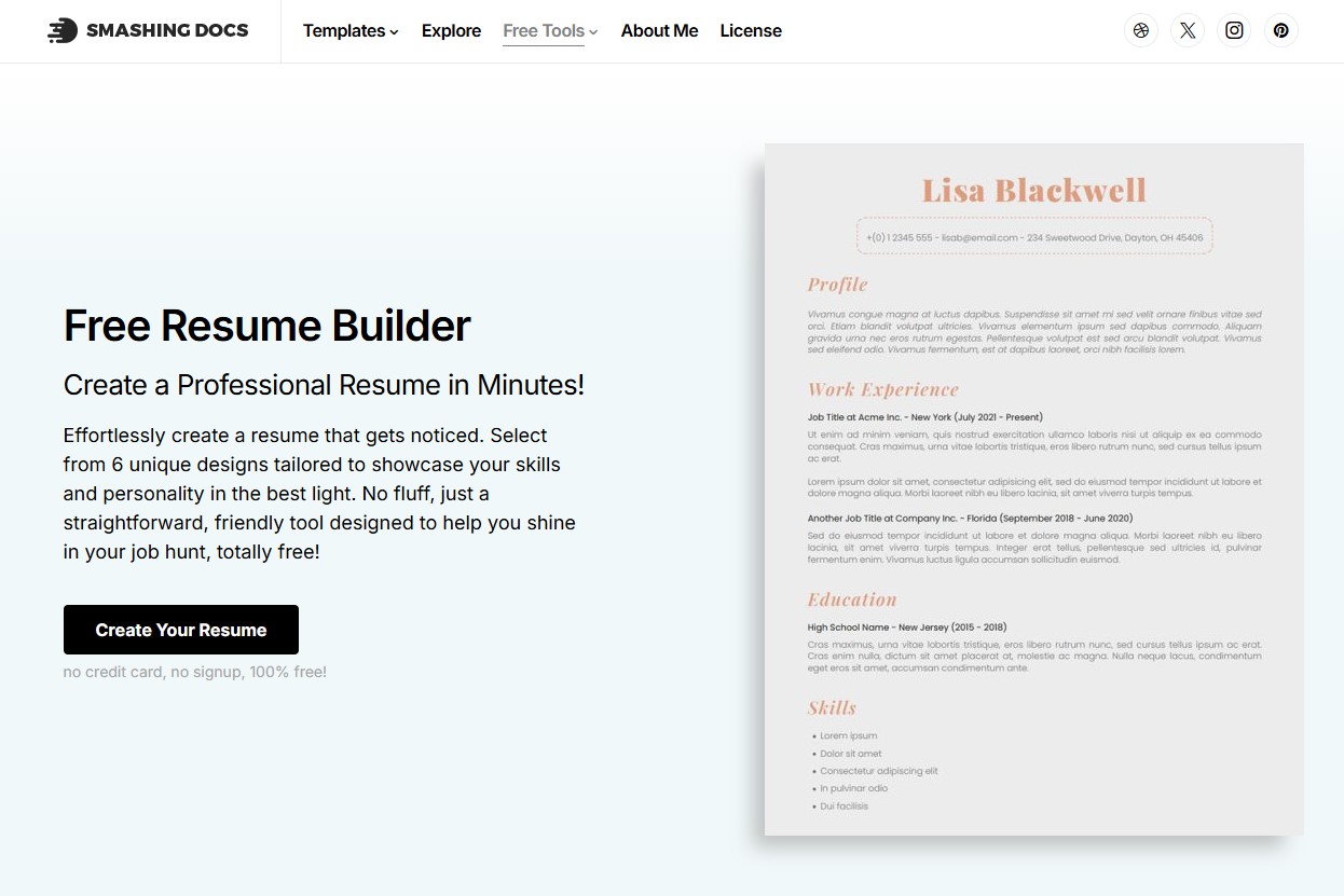 Free Resume Builder app screenshot
