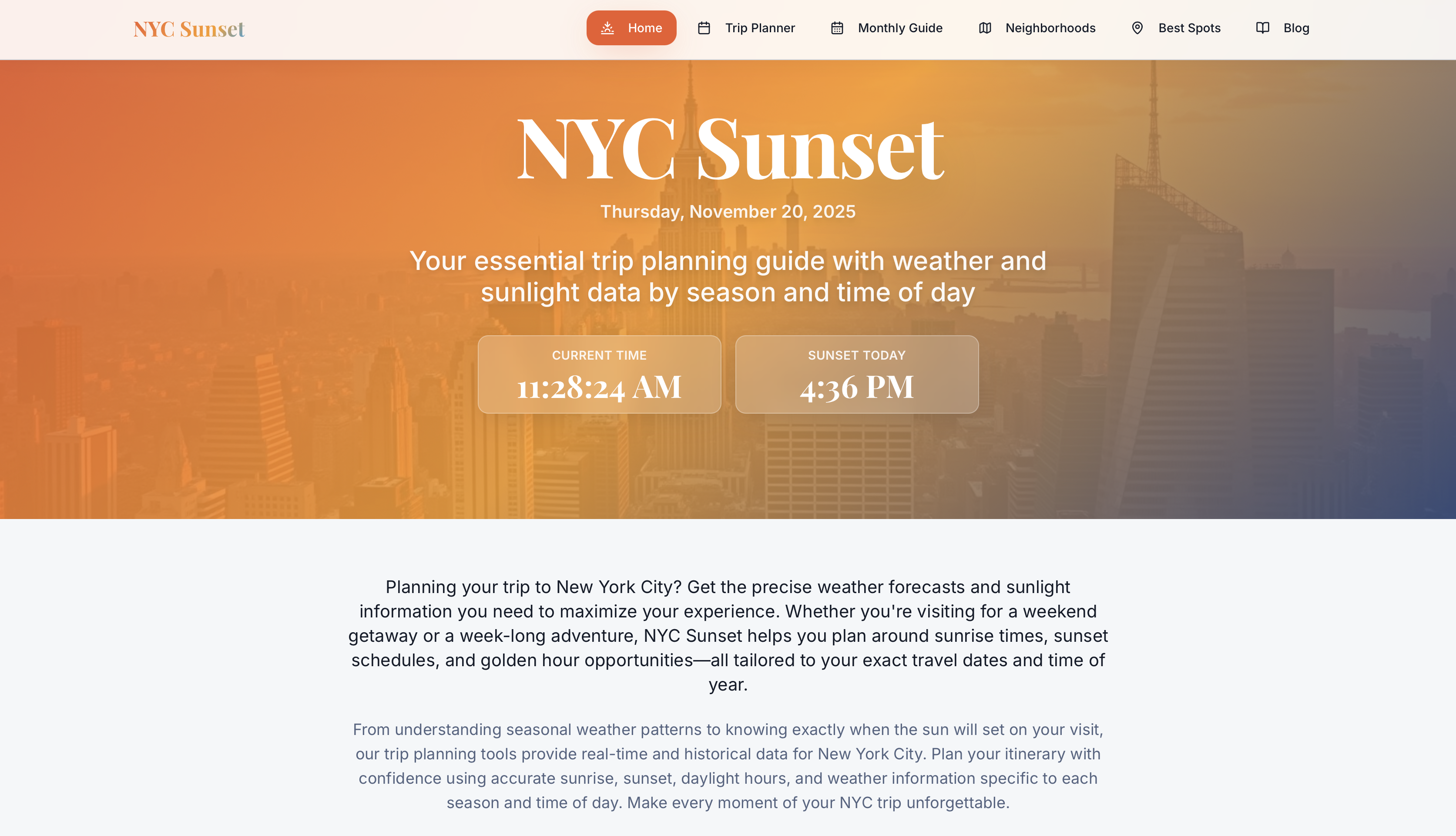 NYC Sunset app screenshot