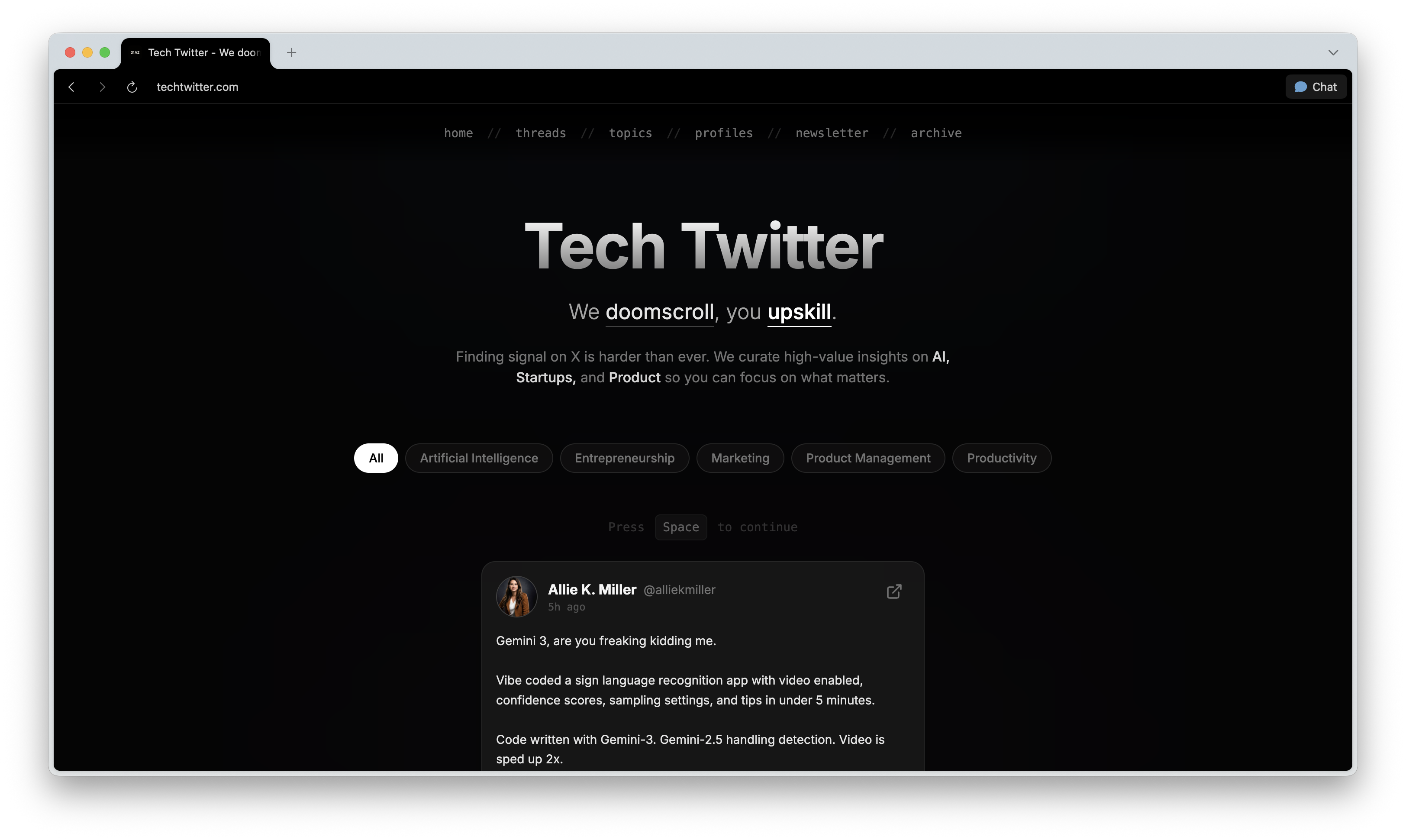 Tech Twitter app screenshot