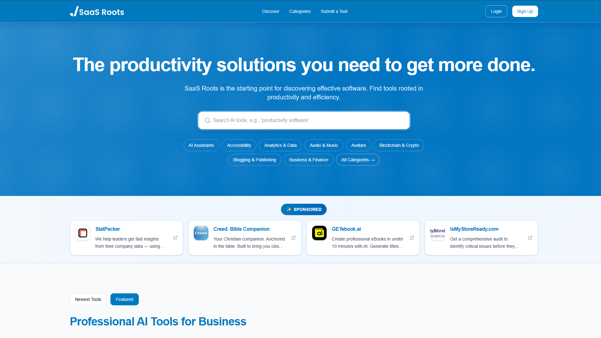 SaaS Roots app screenshot