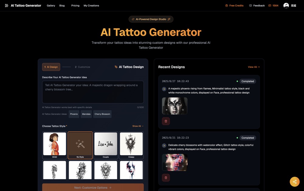 ai tattoo generator app screenshot