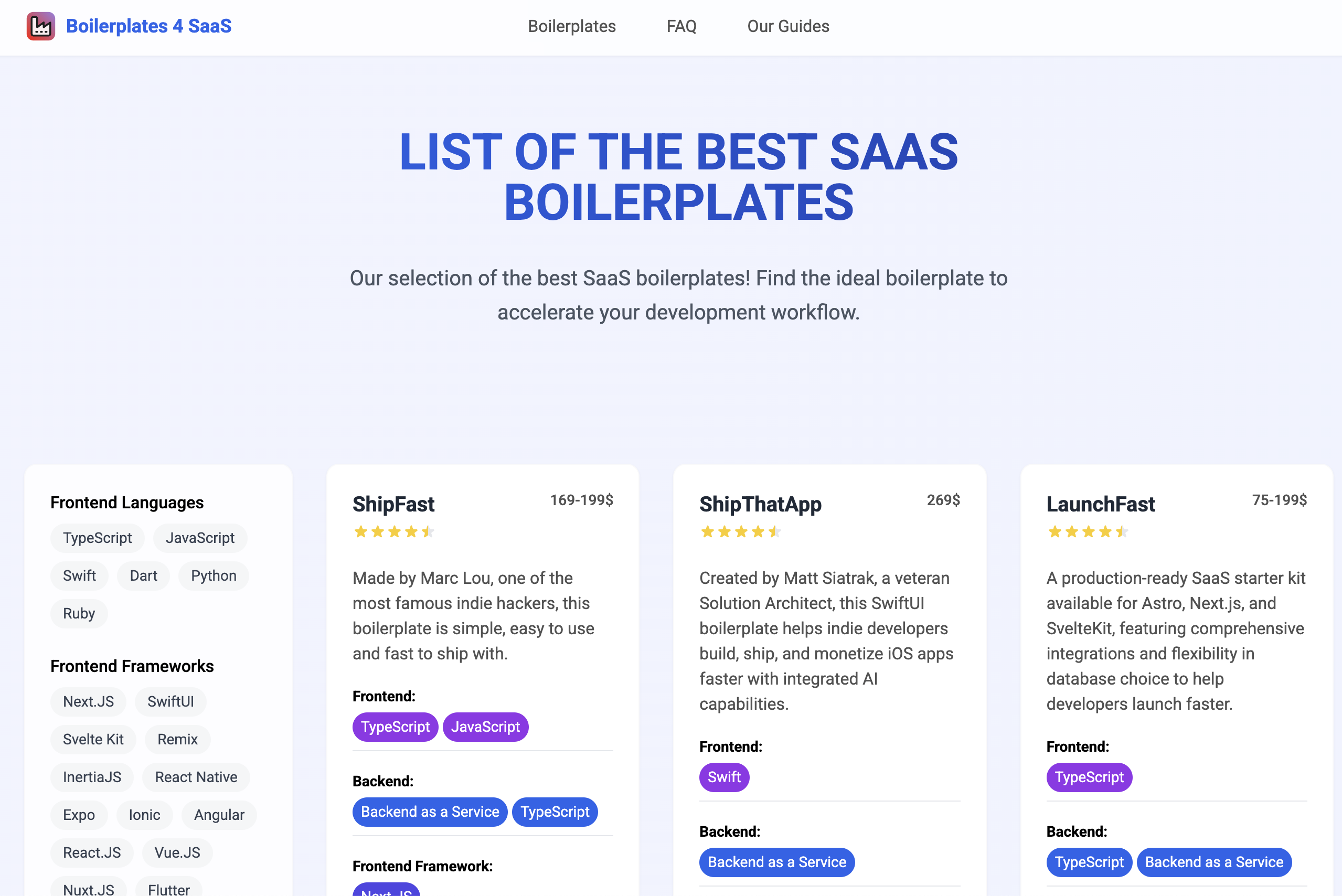 Boilerplates 4 SaaS app screenshot