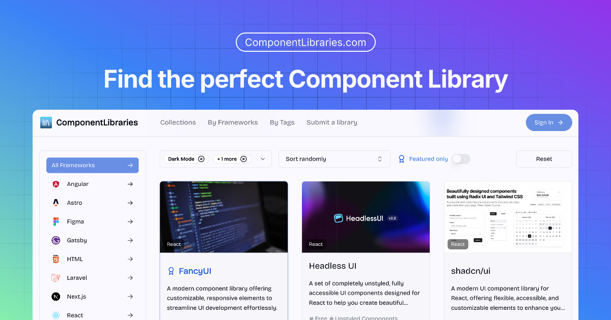 Component Libraries app screenshot
